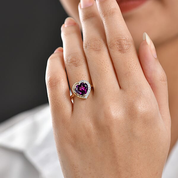 Certified Luxoro AAA Radiant Ember Garnet Diamond Heart Ring In 10K Yellow Gold 3.00 Ctw