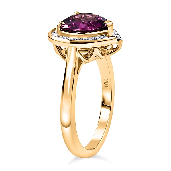 Certified Luxoro AAA Radiant Ember Garnet Diamond Heart Ring In 10K Yellow Gold 3.00 Ctw
