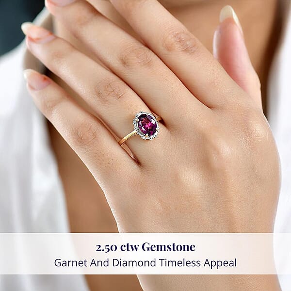 Certified Luxoro AAA Radiant Ember Garnet Diamond Halo Ring In 10K Yellow Gold 2.50 Ctw