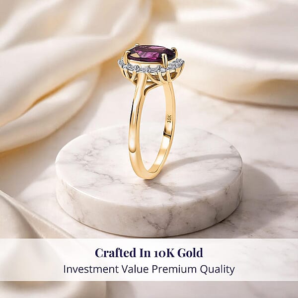 Certified Luxoro AAA Radiant Ember Garnet Diamond Halo Ring In 10K Yellow Gold 2.50 Ctw