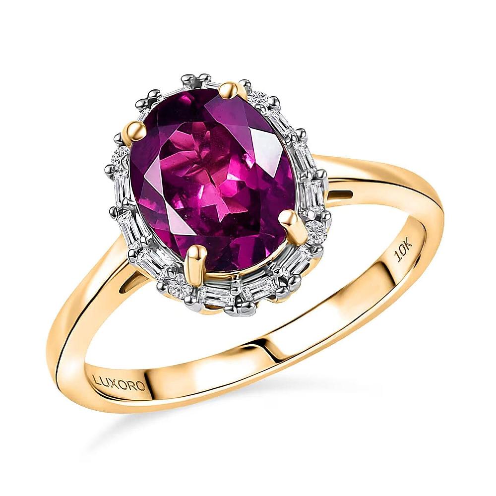 Certified Luxoro AAA Radiant Ember Garnet Diamond Halo Ring in 10K Yellow Gold 2.50 ctw