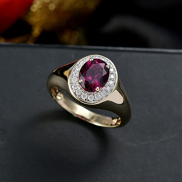 Certified Luxoro AAA Radiant Ember Garnet Diamond Men's Ring In 10K Yellow Gold 2.49 Ctw