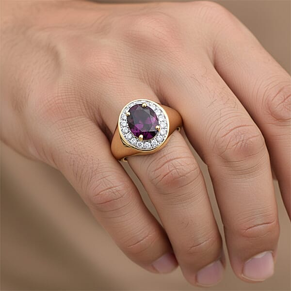 Certified Luxoro AAA Radiant Ember Garnet Diamond Men's Ring In 10K Yellow Gold 2.49 Ctw
