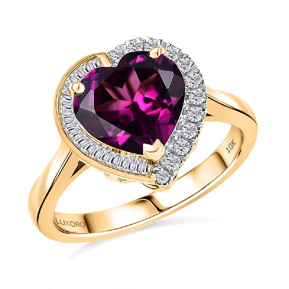 Certified Luxoro AAA Radiant Ember Garnet Diamond Heart Ring in 10K Yellow Gold 3.00 ctw