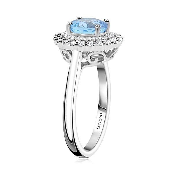 Certified Luxoro AAA Santa Maria Aquamarine Diamond Ring In 10K White Gold 1.69 Ctw