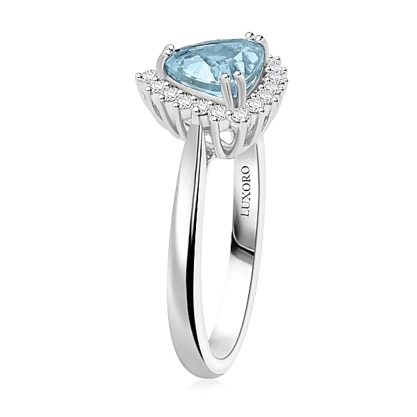 Certified Luxoro AAA Santa Maria Aquamarine Diamond Ring In 10K White Gold 1.20 Ctw