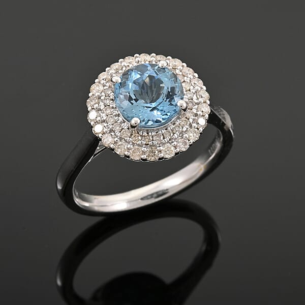 Certified Luxoro AAA Santa Maria Aquamarine Diamond Ring In 10K White Gold 1.69 Ctw