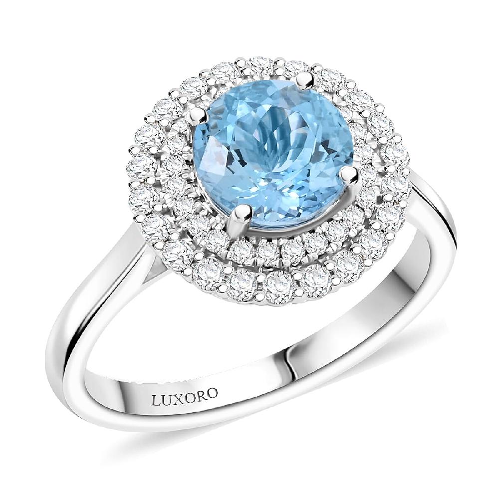 Certified Luxoro AAA Santa Maria Aquamarine Diamond Ring in 10K White Gold 1.69 ctw
