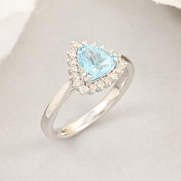 Certified Luxoro AAA Santa Maria Aquamarine Diamond Ring In 10K White Gold 1.20 Ctw