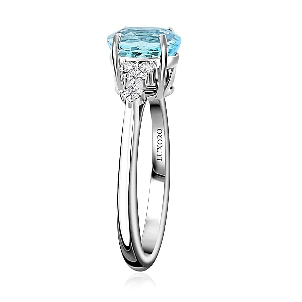 Certified Luxoro AAA Santa Maria Aquamarine Diamond Ring In 14K White Gold 1.50 Ctw