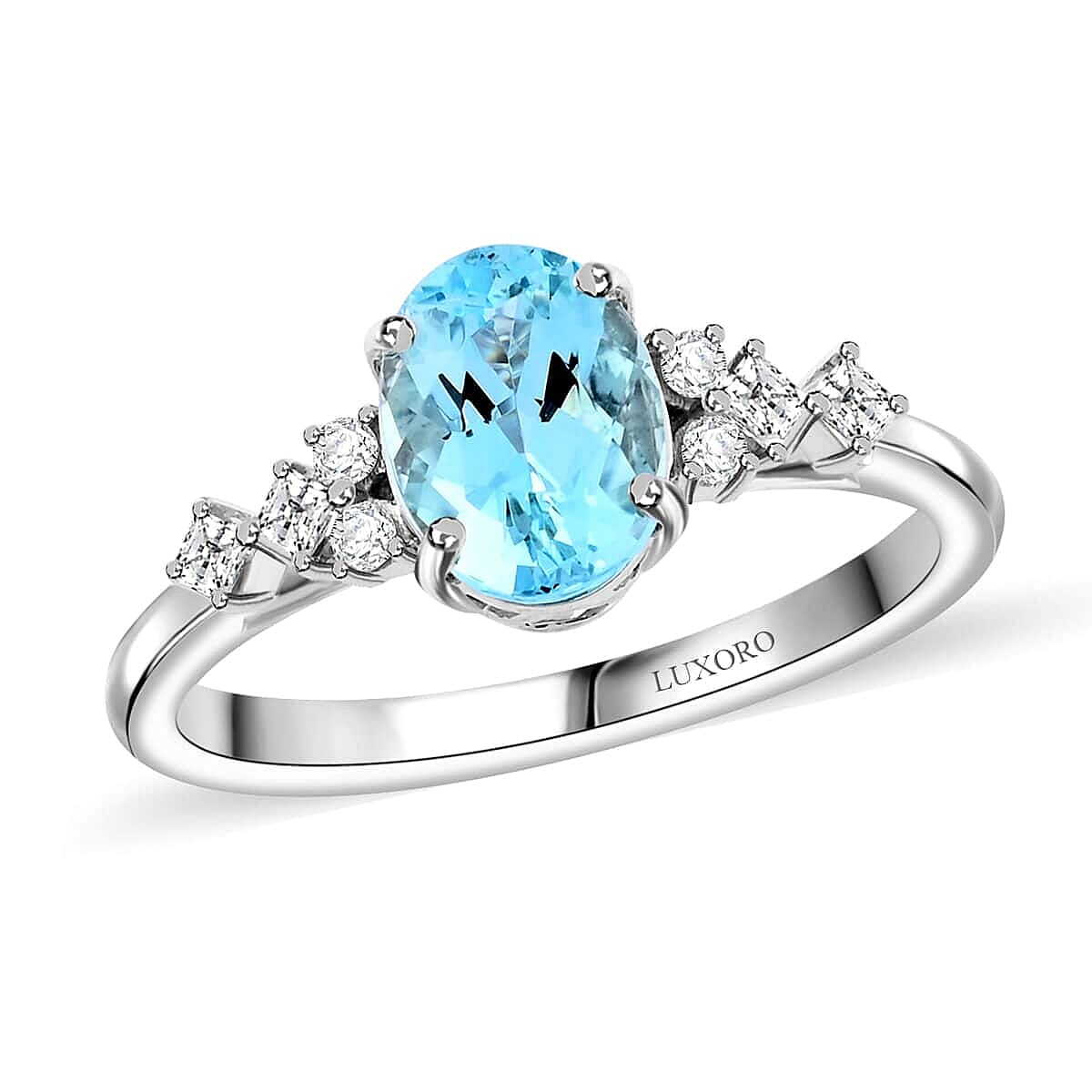 Certified Luxoro AAA Santa Maria Aquamarine Diamond Ring in 14K White Gold 1.50 ctw
