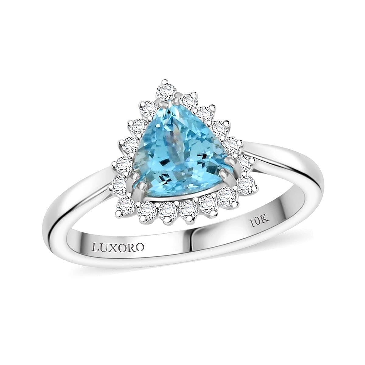 Certified Luxoro AAA Santa Maria Aquamarine Diamond Ring in 10K White Gold 1.20 ctw