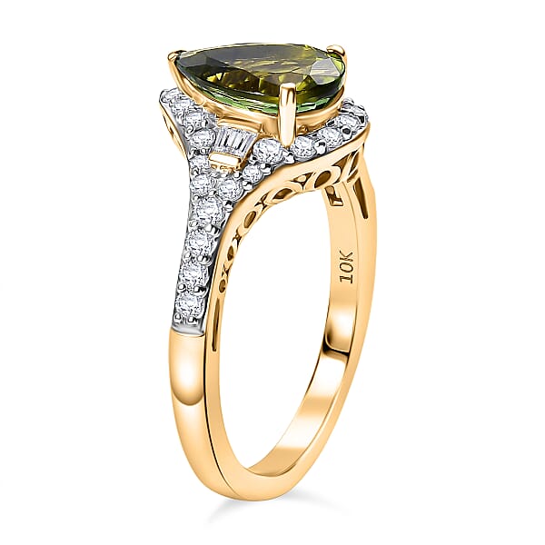 Certified Luxoro AAA Sapo Green Tourmaline Diamond Ring In 10K Yellow Gold 1.90 Ctw