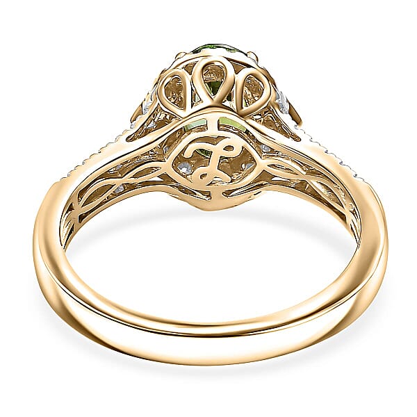 Certified Luxoro AAA Sapo Green Tourmaline Diamond Ring In 10K Yellow Gold 1.77 Ctw