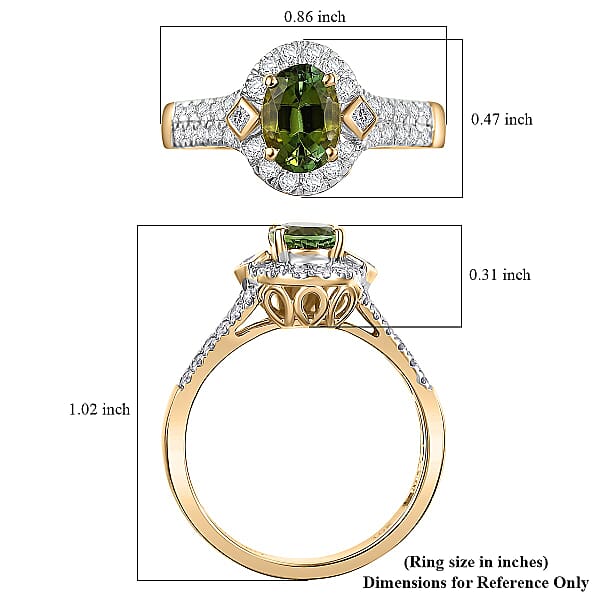 Certified Luxoro AAA Sapo Green Tourmaline Diamond Ring In 10K Yellow Gold 1.77 Ctw