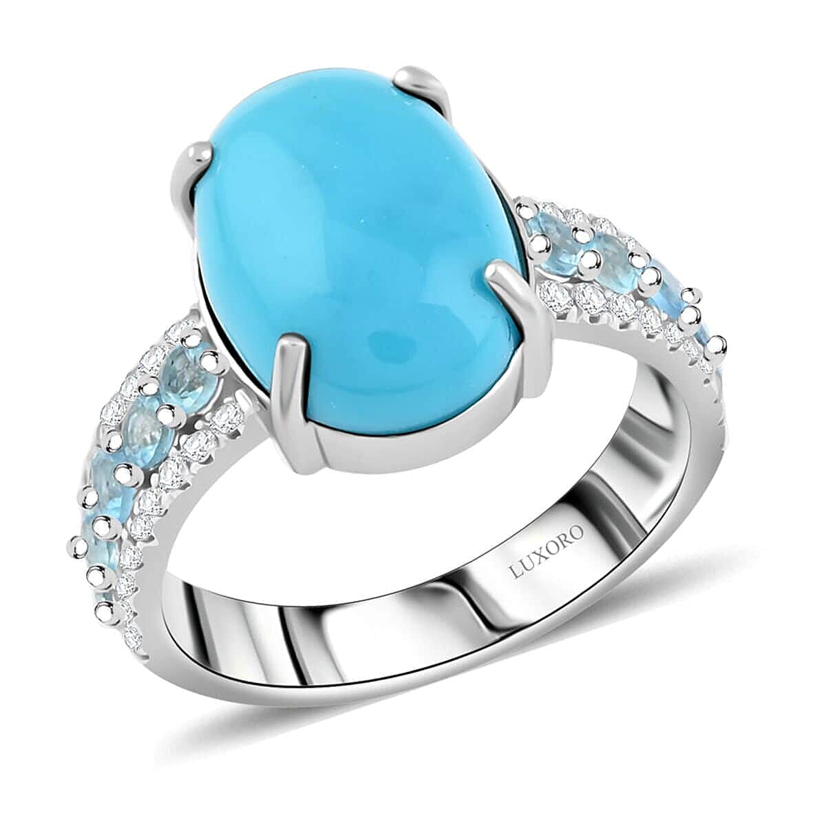 Certified Luxoro AAA Sleeping Beauty Turquoise Aquamarine Diamond Ring in 10K White Gold 5.35 ctw
