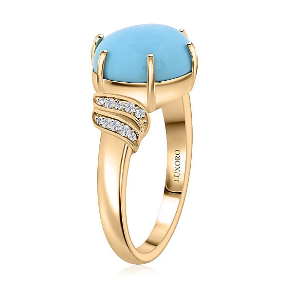 Certified Luxoro AAA Sleeping Beauty Turquoise Diamond Ring In 10K Yellow Gold 4.50 Ctw