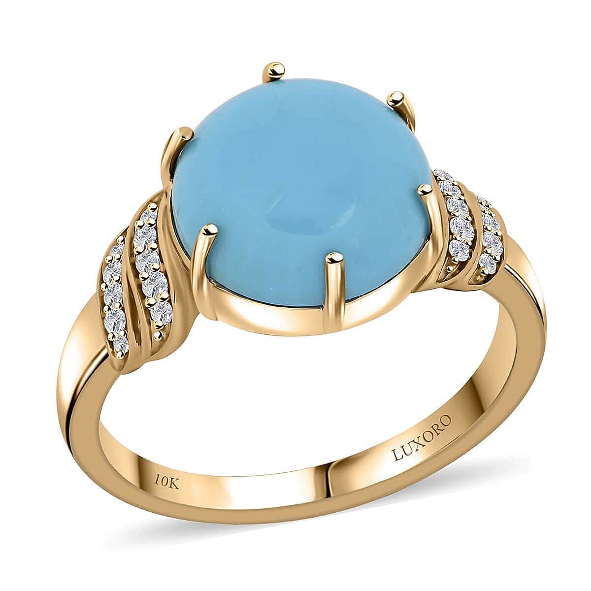 Certified Luxoro AAA Sleeping Beauty Turquoise Diamond Ring in 10K Yellow Gold 4.50 ctw