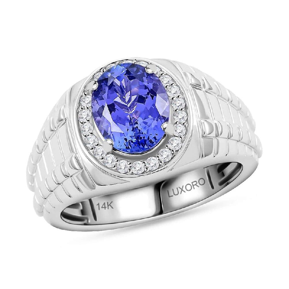 Certified Luxoro AAA Tanzanite Diamond Men's Ring in 14K White Gold 2.65 ctw