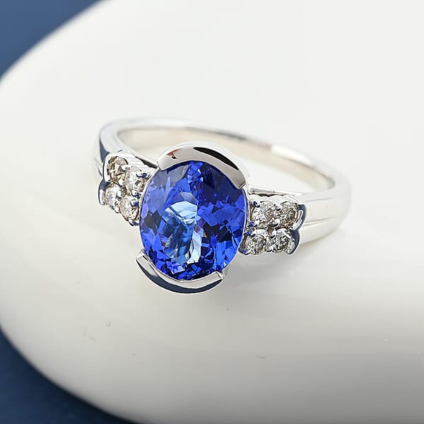 Certified Luxoro AAA Tanzanite Diamond Ring In 10K White Gold 3.00 Ctw