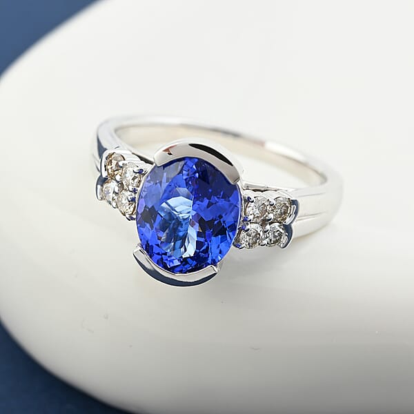 Certified Luxoro AAA Tanzanite Diamond Ring In 10K White Gold 3.00 Ctw