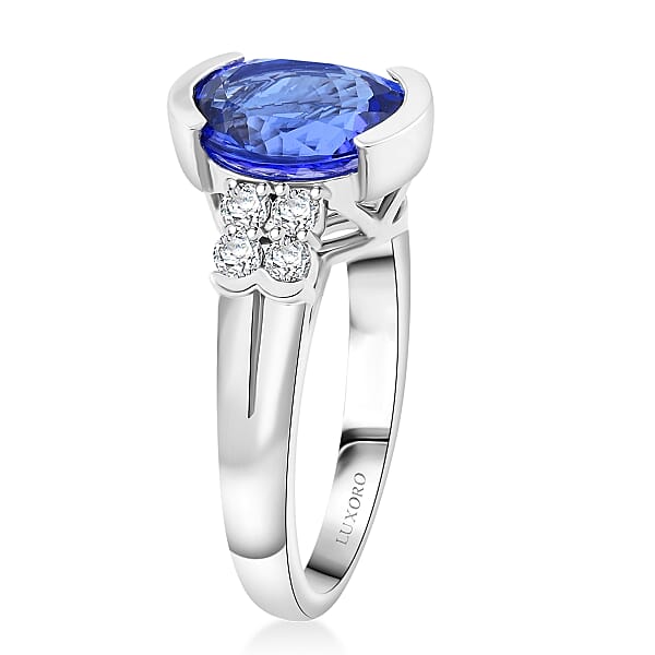 Certified Luxoro AAA Tanzanite Diamond Ring In 10K White Gold 3.00 Ctw