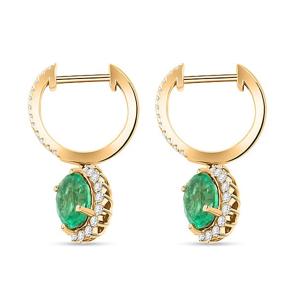 Certified Luxoro AAA Zambian Emerald Diamond Earrings In 14K Yellow Gold 2.00 Ctw