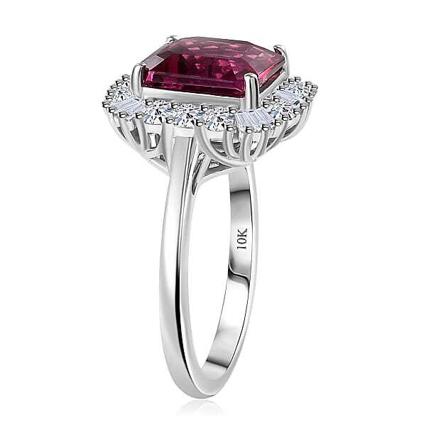 Certified Luxuriant AAA Asscher Cut Lab Grown Bixbite Diamond Ring In 10K White Gold 3.50 Ctw