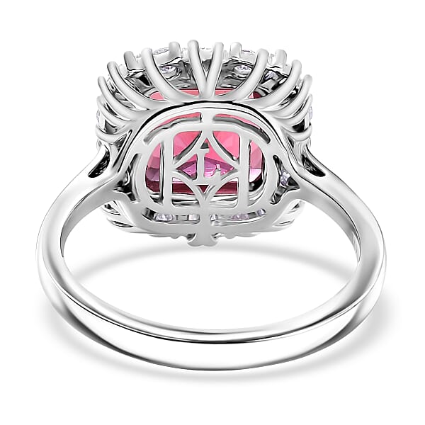 Certified Luxuriant AAA Asscher Cut Lab Grown Bixbite Diamond Ring In 10K White Gold 3.50 Ctw