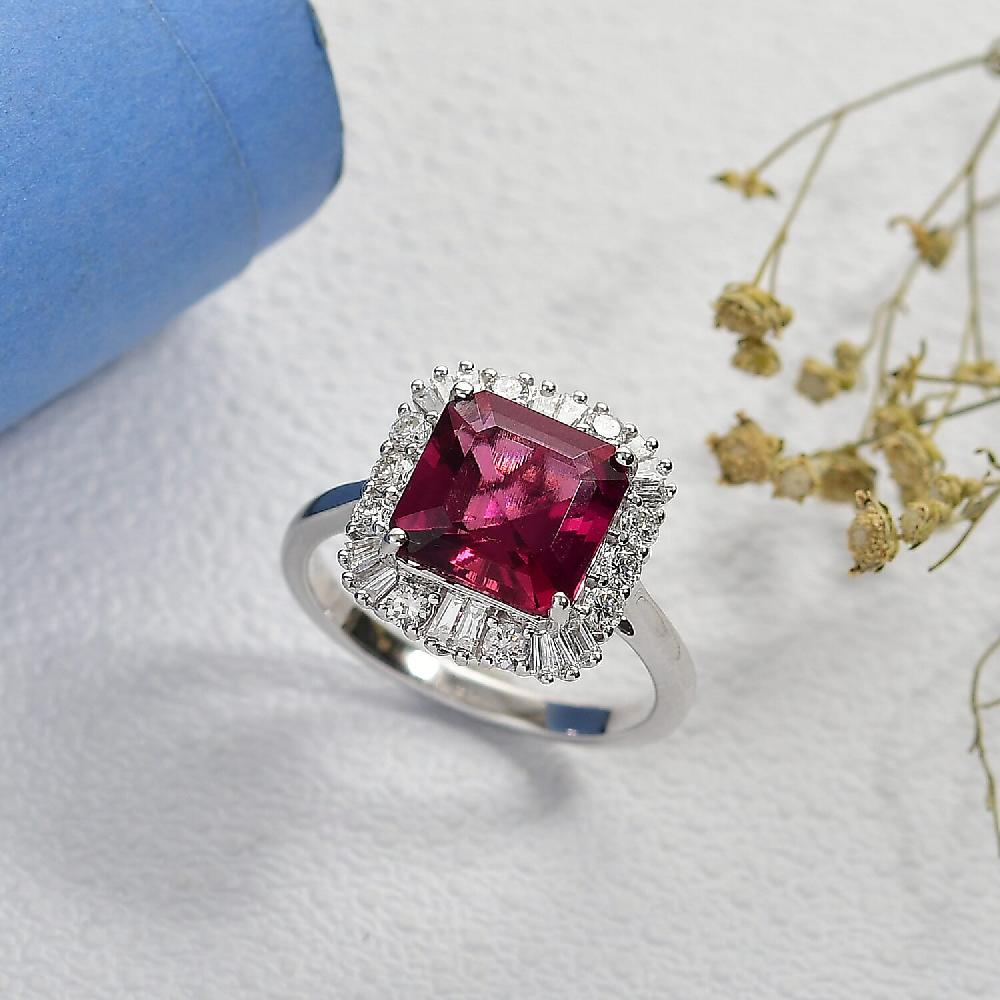 Certified Luxuriant AAA Asscher Cut Lab Grown Bixbite Diamond Ring in 10K White Gold 3.50 ctw
