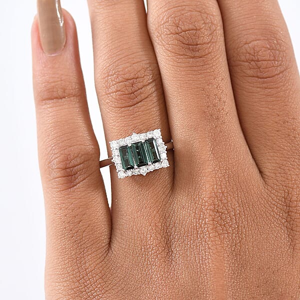 Certified Pirineu Lagoon Tourmaline Lab Grown Diamond Ring In 10K White Gold 1.50 Ctw
