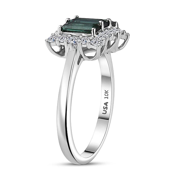 Certified Pirineu Lagoon Tourmaline Lab Grown Diamond Ring In 10K White Gold 1.50 Ctw