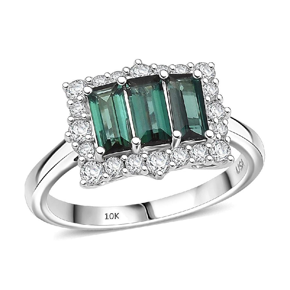 Certified Pirineu Lagoon Tourmaline Lab Grown Diamond Ring in 10K White Gold 1.50 ctw