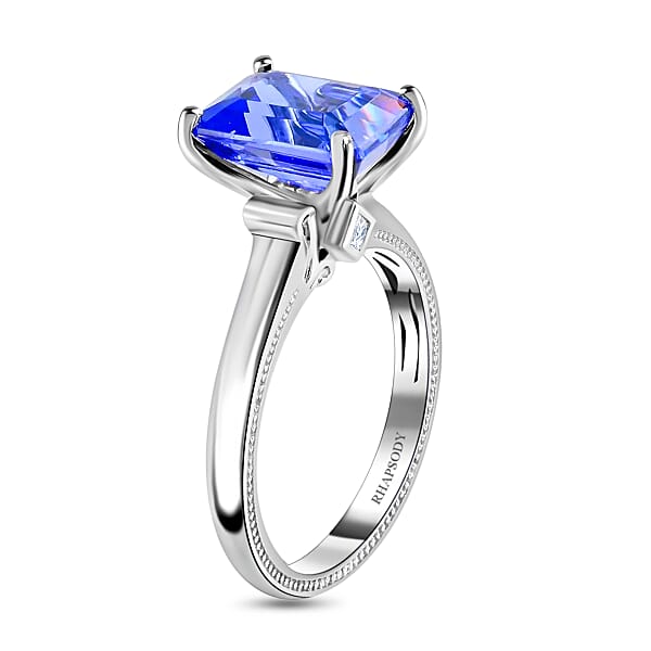 Certified Rhapsody 950 Platinum AAAA Tanzanite And E-F VS Diamond Ring 6 Grams 4.25 Ctw