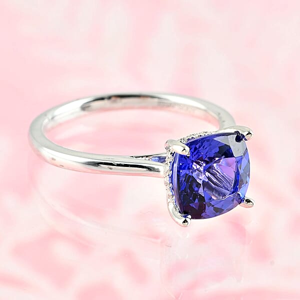 Certified Rhapsody 950 Platinum AAAA Tanzanite And E-F VS Diamond Ring 6.20 Grams 4.20 Ctw