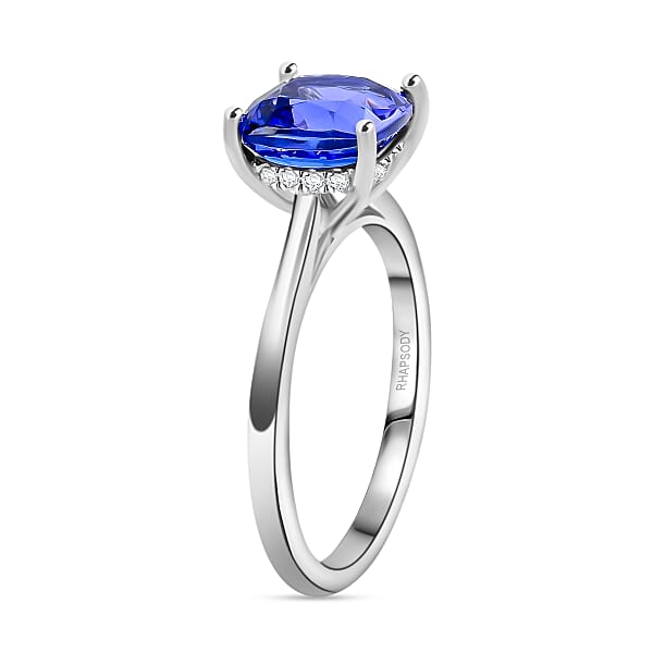 Certified Rhapsody 950 Platinum AAAA Tanzanite And E-F VS Diamond Ring 6.20 Grams 4.20 Ctw