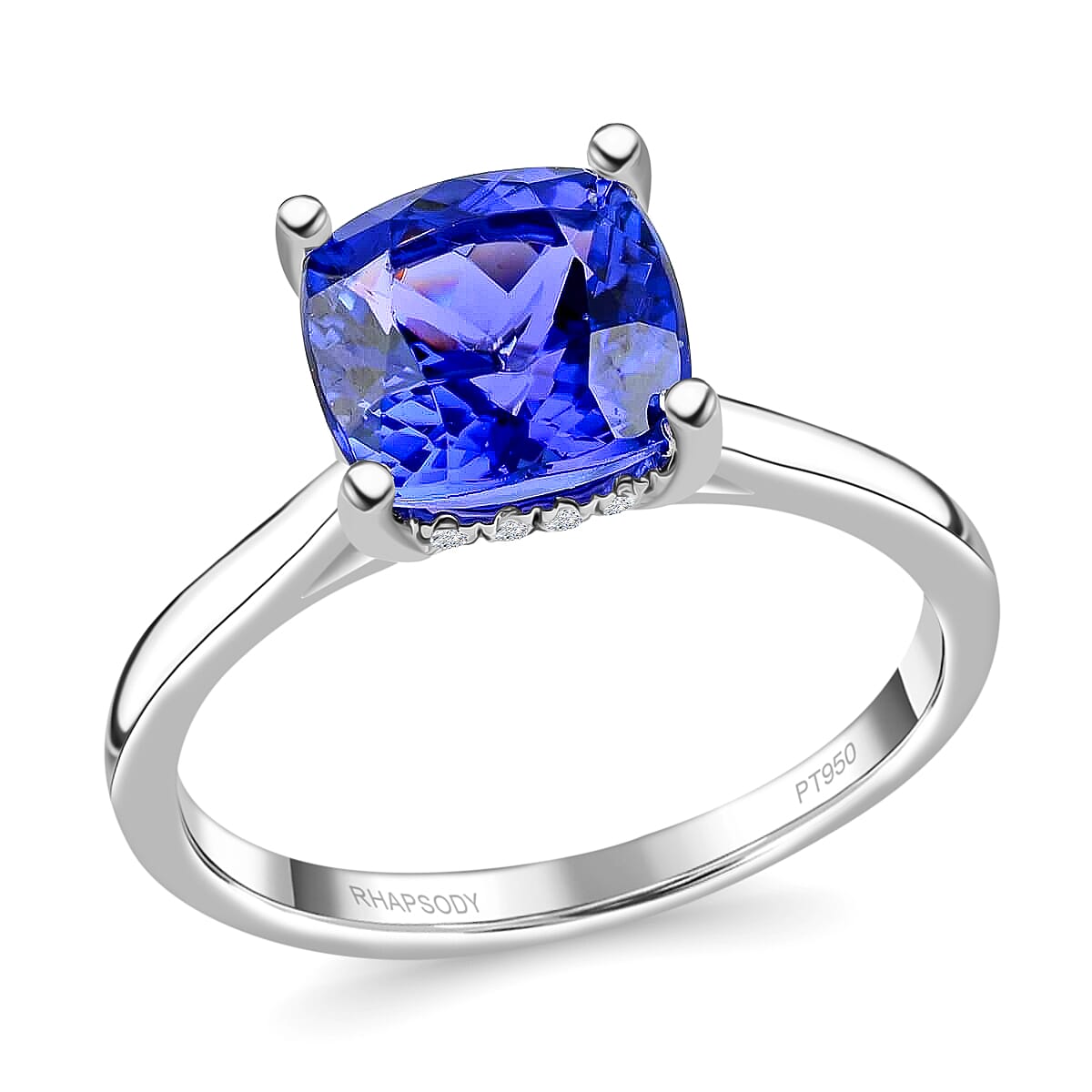 Certified Rhapsody 950 Platinum AAAA Tanzanite and E-F VS Diamond Ring 6.20 Grams 4.20 ctw