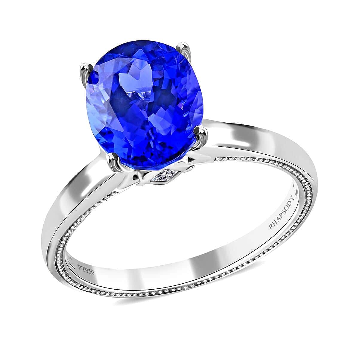 Certified Rhapsody 950 Platinum AAAA Tanzanite and E-F VS Diamond Ring 6.10 Grams 4.25 ctw