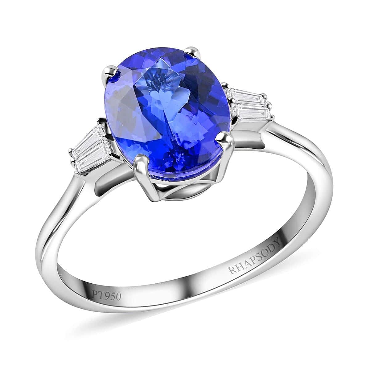 Certified Rhapsody 950 Platinum AAAA Tanzanite and E-F VS Diamond Ring 4.65 Grams 3.50 ctw