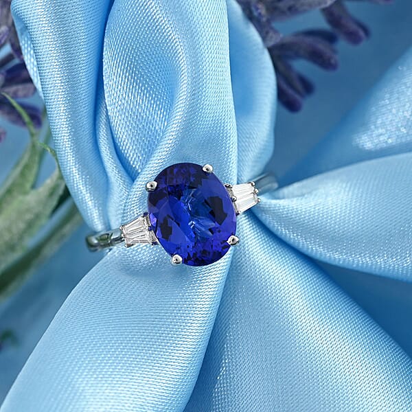 Certified Rhapsody 950 Platinum AAAA Tanzanite And E-F VS Diamond Ring 4.65 Grams 3.50 Ctw