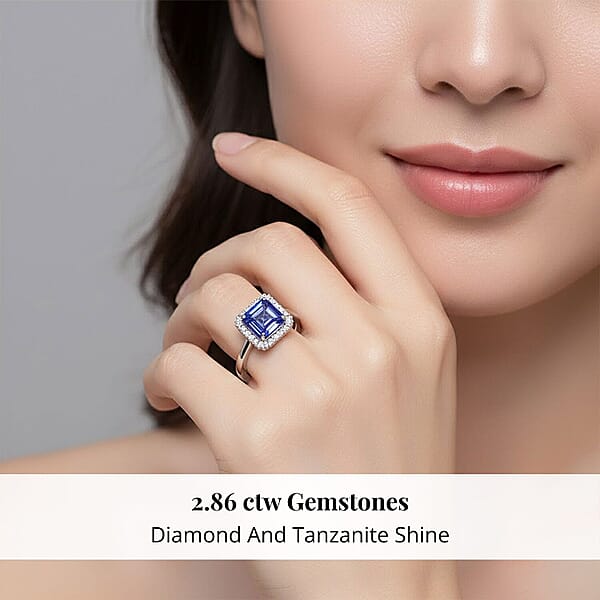 Certified Rhapsody AAAA Asscher Cut Tanzanite Diamond Ring In 950 Platinum 2.86 Ctw
