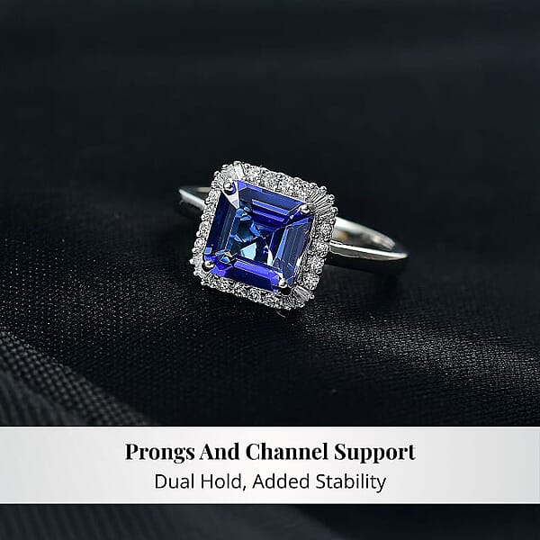 Certified Rhapsody AAAA Asscher Cut Tanzanite Diamond Ring In 950 Platinum 2.86 Ctw