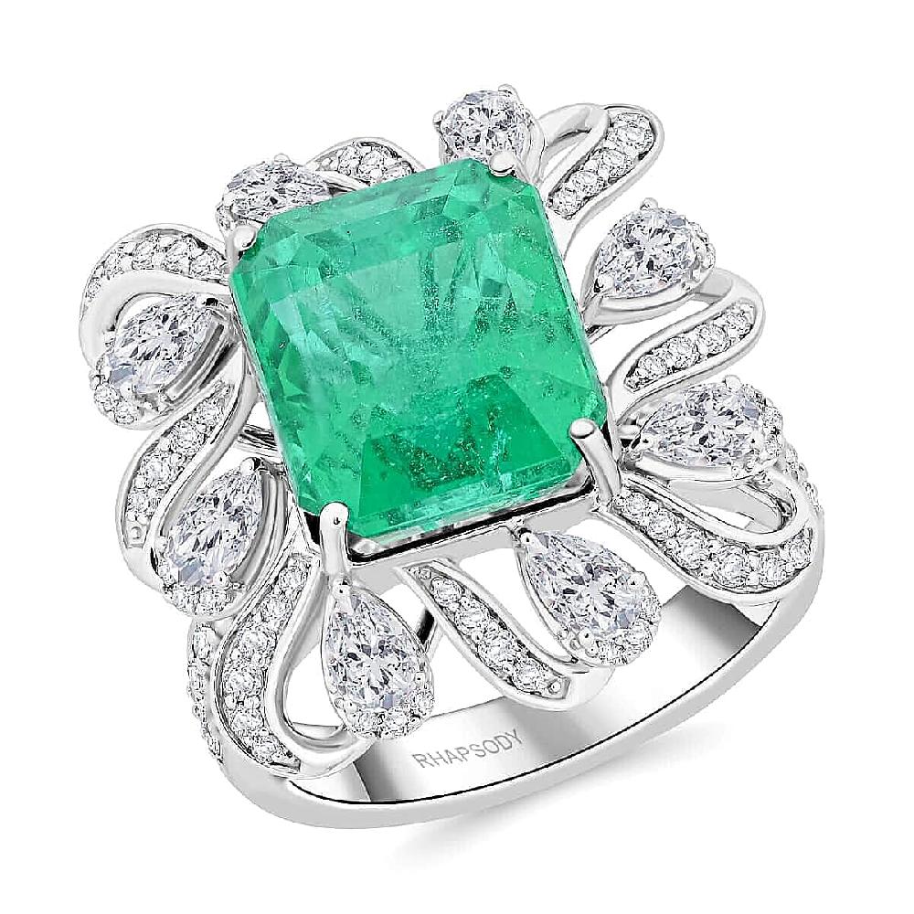Certified Rhapsody AAAA Ethiopian Emerald Diamond Ring in 950 Platinum 9.30 ctw