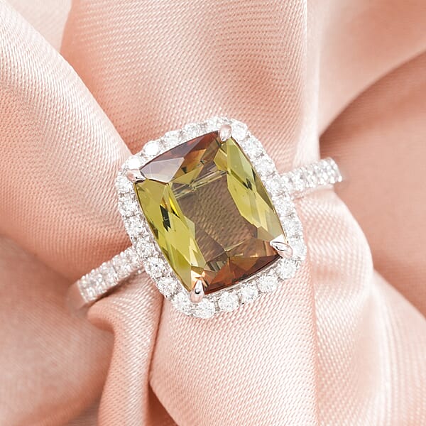 Certified Rhapsody AAAA Jenipapo Andalusite Diamond (E-F VS) Ring In 950 Platinum 3.65 Ctw