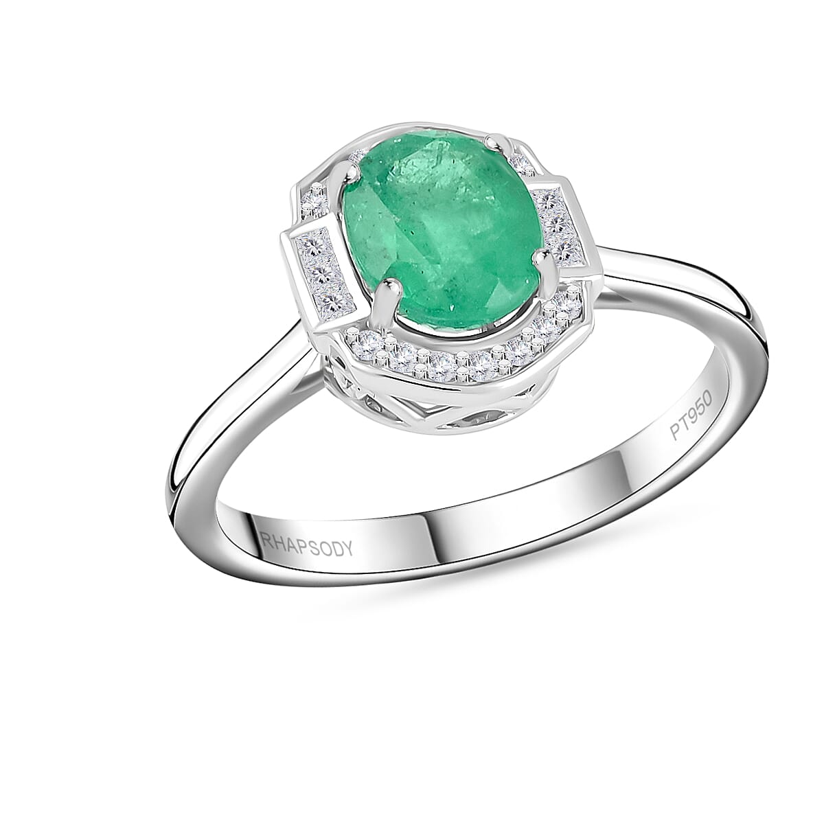 Certified Rhapsody AAAA Kagem Zambian Emerald Diamond Ring in 950 Platinum 2.05 ctw