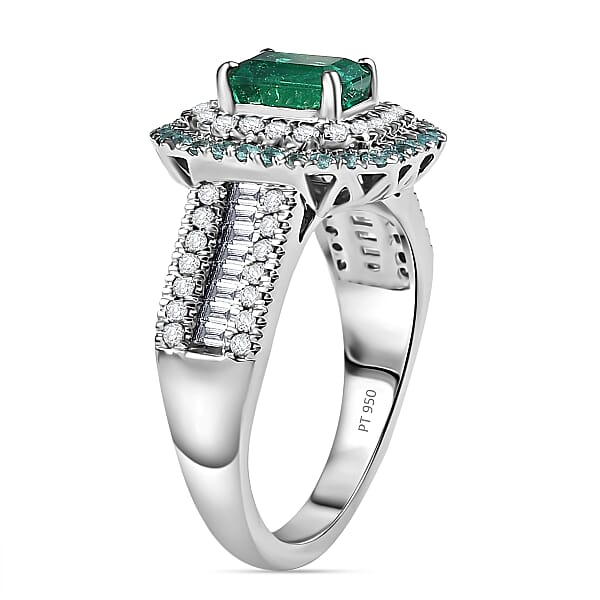 Certified Rhapsody AAAA Kagem Zambian Emerald Paraiba Tourmaline Diamond (E-F VS2) Ring In 950 Platinum 2.00 Ctw