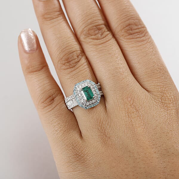 Certified Rhapsody AAAA Kagem Zambian Emerald Paraiba Tourmaline Diamond (E-F VS2) Ring In 950 Platinum 2.00 Ctw