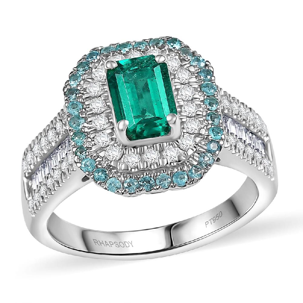 Certified Rhapsody AAAA Kagem Zambian Emerald Paraiba Tourmaline Diamond (E-F VS2) Ring in 950 Platinum 2.00 ctw