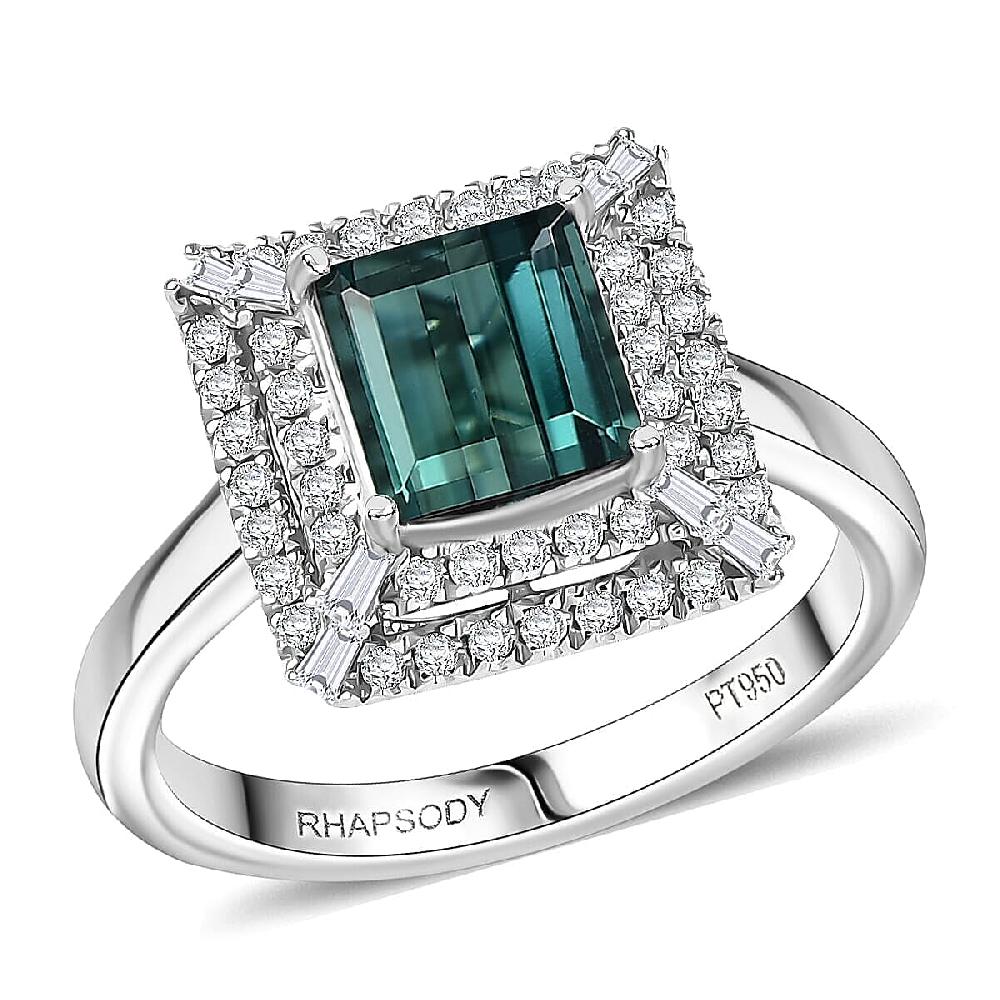 Certified Rhapsody AAAA Lagoon Tourmaline Diamond Ring in 950 Platinum 1.50 ctw