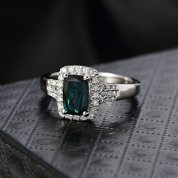 Certified Rhapsody AAAA Monte Belo Indicolite Diamond Ring In 950 Platinum 1.65 Ctw
